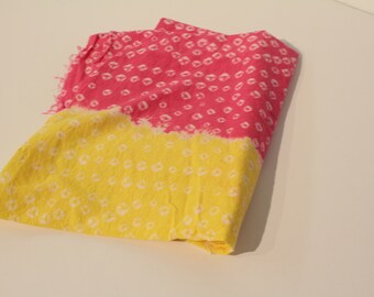 Tie Dye Cotton Fabric, Pink & Yellow Border - 1 Yard Cut