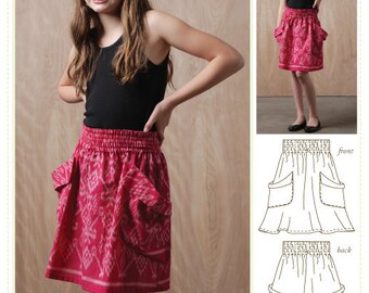 Tween Kids Girls Elastic Waist Chloe Skirt w/Pockets printed paper pattern