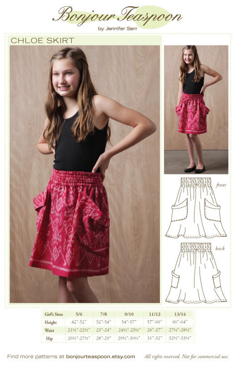 Tween skirt sewing pattern digital pattern, tween skirt sewing pattern, girls tween skirt, girls skirt sewing pattern, pdf sewing pattern image 1