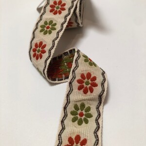 Cinta de algodón floral de colores de otoño, adorno de tapiz decorativo de cinta floral verde rojo, 2 piezas 0.9yd + 1.1yd x 1"
