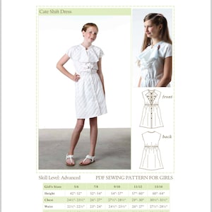 Kids Sewing Pattern, Tween Sewing Pattern, Woven Shift Dress, Tween Dress Pattern, pdf sewing pattern, digital pdf pattern,pdf dress pattern