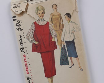 1950s Maternity Suit Sewing Pattern, Simplicity 4847, Bust 34"