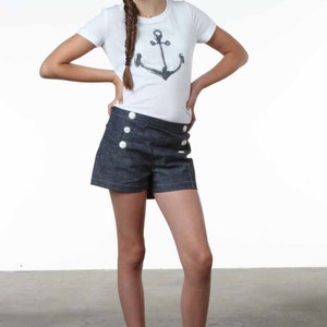 Tween Shorts sewing pattern, Tween sewing pattern, kids shorts sewing pattern, kids sewing pattern, Button front shorts, sailor shorts