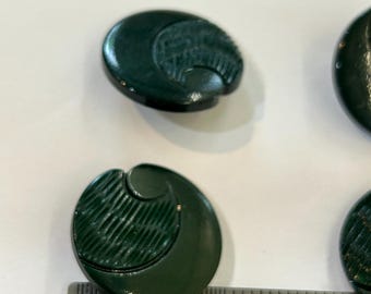 Set of 4 Vintage Art Deco Round Green Plastic Shank Buttons, Sewing Supplies