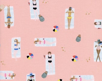 Coral Beach Print Sonnenmädchen Rayon-Stoff, Rifle Paper Co. BTY