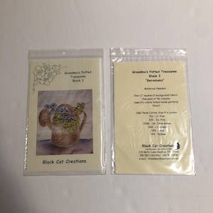 Grandma&#39;s Potted Treasures Block of the Month Collection, Potted Plant Embroidery Quilt Pattern, Complete Set of 12 by Black Cat Creations