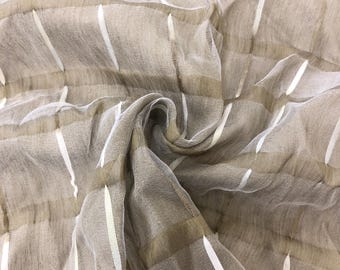 Beige Striped/Check Sheer Double Weave Remnant Fabric, 60" x 22"
