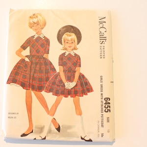 Vintage McCalls 6455 Meisjes Jurk met bijgevoegde Petticoat, Maat 12 Borst 30&quot;, Taille 25&quot;, Heup 32 1/2&quot;, McCalls 6455, 50&#39;s meisjes jurk patroon
