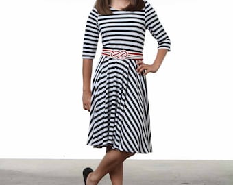 Gebreide T-shirtjurk voor kinderen met ronde rok naaipatroon XS-XL (pdf-patroon)