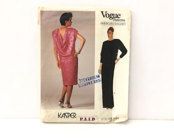 Patrón de costura sin cortar Vogue 1561 del diseñador estadounidense Kasper, vintage de los años 80, para vestido de señora, talla 16