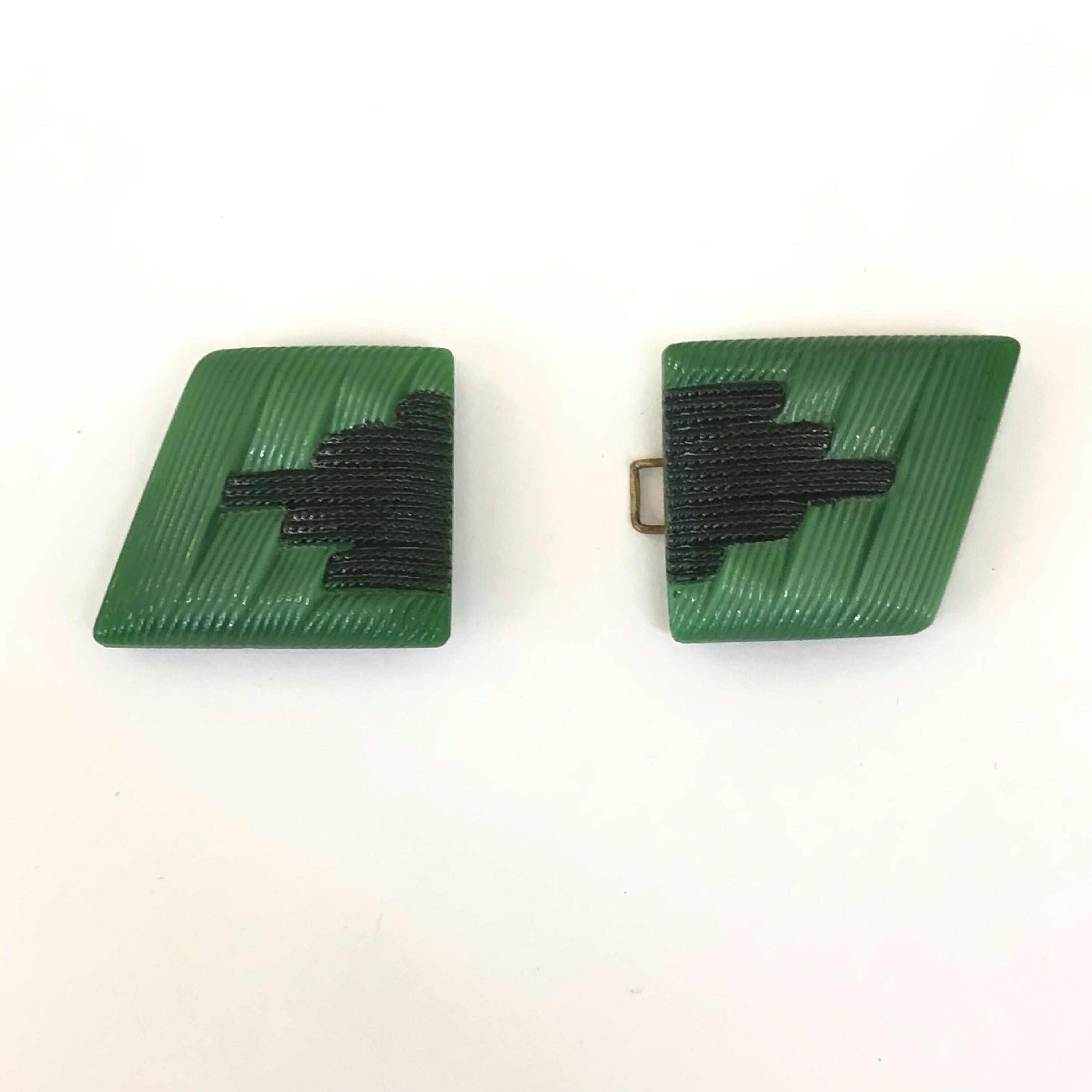 Vintage Art Deco Green Black Celluloid Buckle, 1930s Style 