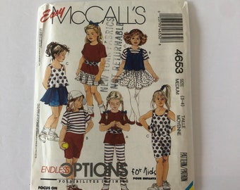 Vintage 1990's Children's Clothing pattern, McCall's 4653, 1990's children's wardrobe, vintage sewing pattern, 90s kid fashion, Size 3-4