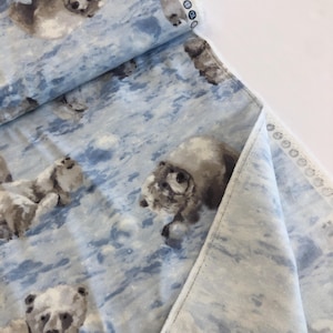 Polar Bears Print Fabric Remnant, Polar Frost by Richard Macneil, Printed Flannel Quilting Cotton Destash Remnant, 4yd 23&quot; x 43&quot;