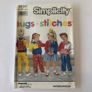 Simplicity 9890 Vintage 1990&#39;s pattern, Hugs + Stitches, Children&#39;s clothing, 1990&#39;s children&#39;s wardrobe, vintage sewing pattern, Size 2-6X