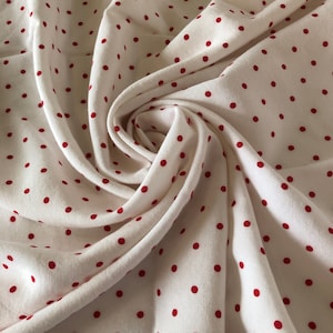 Polka dot Cotton Blend Woven Fabric (1 Way stretch), White & Red Polka dot, Stretchy fabric, blouse fabric, De-stash Remnant 53” x 2.25 yard