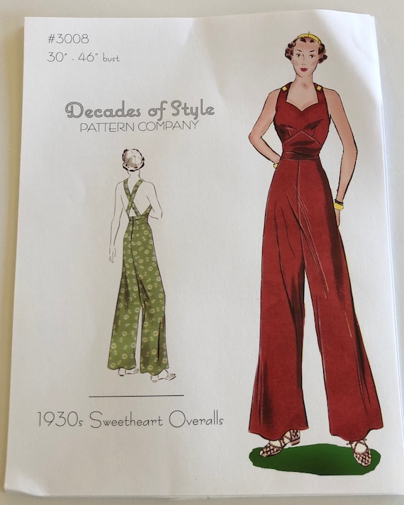 1930s Sweetheart Overalls Sewing Pattern, Decades of Style #3008