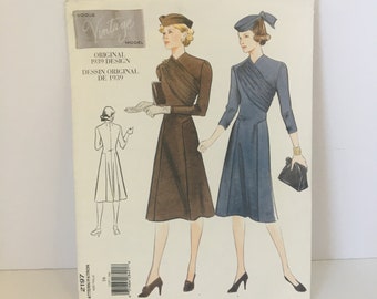 Vogue 2197 Vintage Model Re-Issue Original from 1939, Misses Dress Sewing pattern, size 16, 38" Bust, 30" Waist, 1930s dress pattern