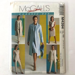 McCall&#39;s palmer pletsch M4394 Misses&#39; lined jacket, top, dress and pants, Uncut Contemporary Sewing Pattern, size 8-10-12-14, bust 31.5-36&quot;