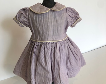 OOAK Handmade Purple Gingham Doll Dress, Retro Style