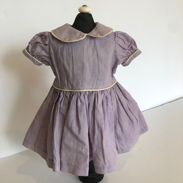 Vêtements de poupée vintage OOAK, robe de poupée faite à la main, robe de poupée AG, robe de poupée rétro vichy violet, robe de poupée d'été AG,