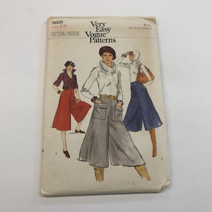 May include: Vintage Vogue Patterns sewing pattern. The cover features illustrations of women in culottes and other 1970s-style clothing. The pattern number is 9608, size 25. The text "Very Easy Vogue Patterns" is displayed at the top.
