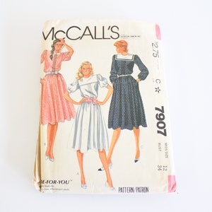 Vintage 80er Jahre McCall Mode &quot;made for you&quot; Kleid Muster, Vintage McCall 7907, McCalls 7907 Größe 12 Büste34&quot; Schnittmuster, 1980er Jahre Muster