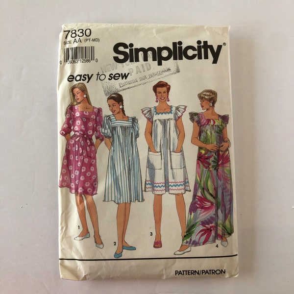 Vintage 90's Simplicity Dress Pattern 7830, Easy to Sew, Vintage Simplicity Sewing Pattern, Maxi Dress Pattern, Size AA, Bust: 30.5" - 38"