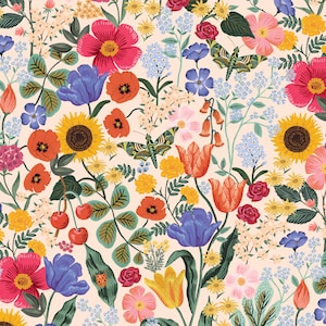 Cotton + Steel Blossom Fabric quilting cotton in Blush, Rifle Paper Co Curio collection,Multi color Floral sewing fabric, 45&quot; wide