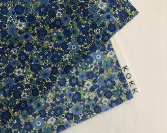 Kokka Retro Floral Fabric, Blue Flower Cotton Lawn, 44