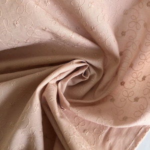 Remnant of Dusty Rose eyelet machine embroidered cotton lawn fabric, pink cotton eyelet, made in Japan cotton eyelet fabric, 16&quot; x 45&quot;