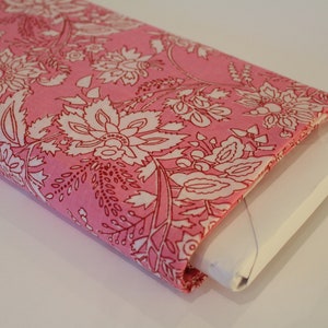 Pink & White Floral Block Print cotton sewing fabric, Made in India, 44" wide BTY