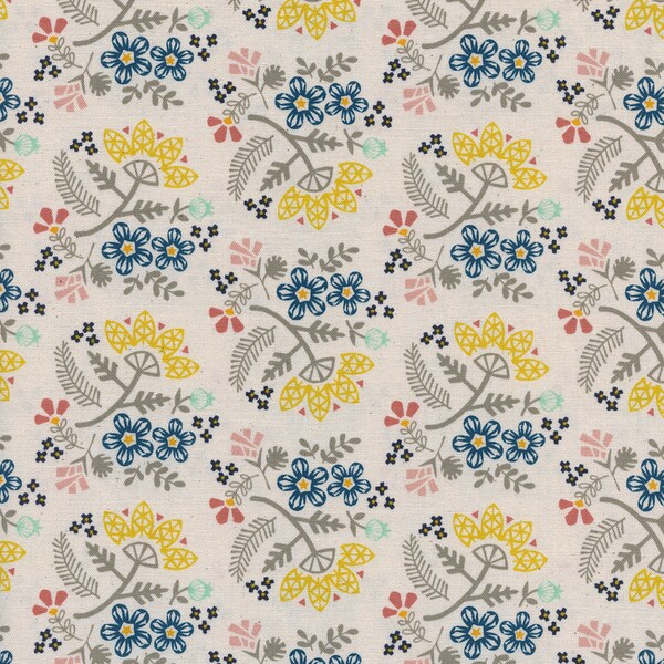 Paper Cuts Paper Bouquet Lemon Natural Unbleached Fabric, Cotton and Steel Fabric, Paper Cuts Paper Bouquet lemon Unbleached Cotton Fabric