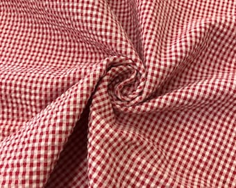 Gingham Seersucker Red Check Remnant Fabric, 28" x 56"