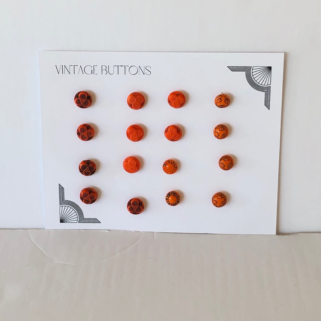 Bouton Ancien En Verre Orange - Mercerie Vintage, Occasion