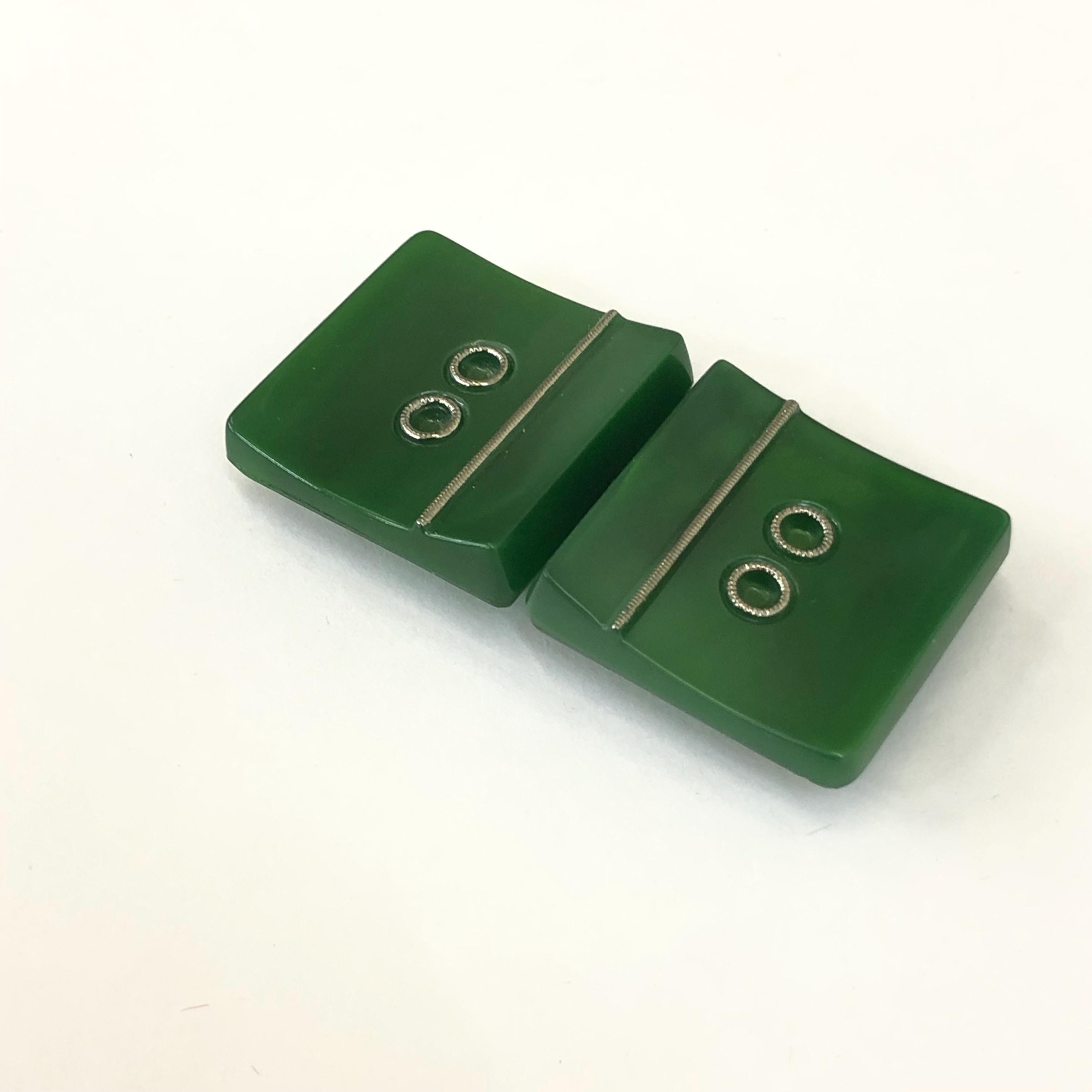 Vintage Art Deco Green Bakelite Buckle, Silver Accents  display picture 2