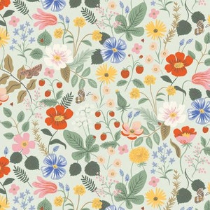 Rifle paper co. Strawberry Fields mint floral quilting cotton, Strawberry  Cotton and Steel Cotton Fabric, last 1 3/8 yard remnant
