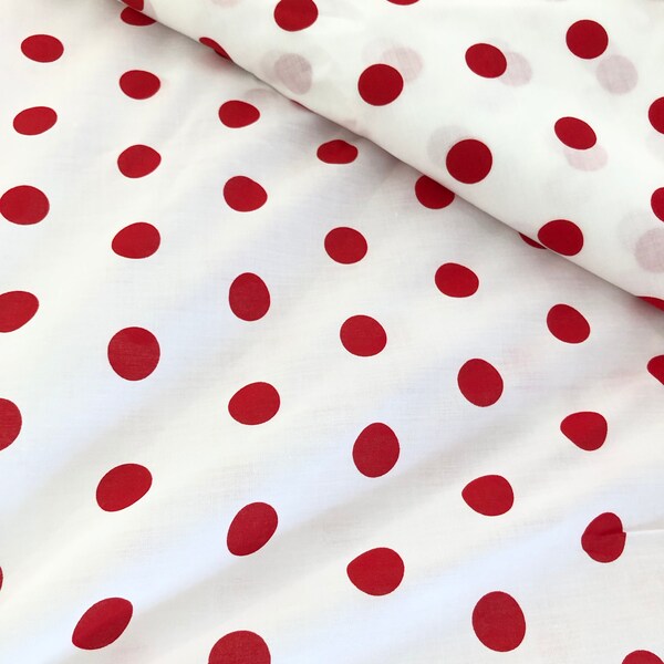 Impression à pois rouges sur tissu blanc, tissu en coton tissé BTY, tissu à pois, draps en coton, 44" de large