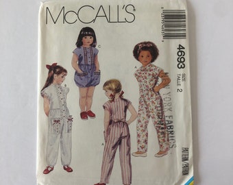 Vintage 1990's Children's jumpsuit pattern, McCall's 4693, Children's clothing, 1990's children's wardrobe, vintage sewing pattern, Size 2