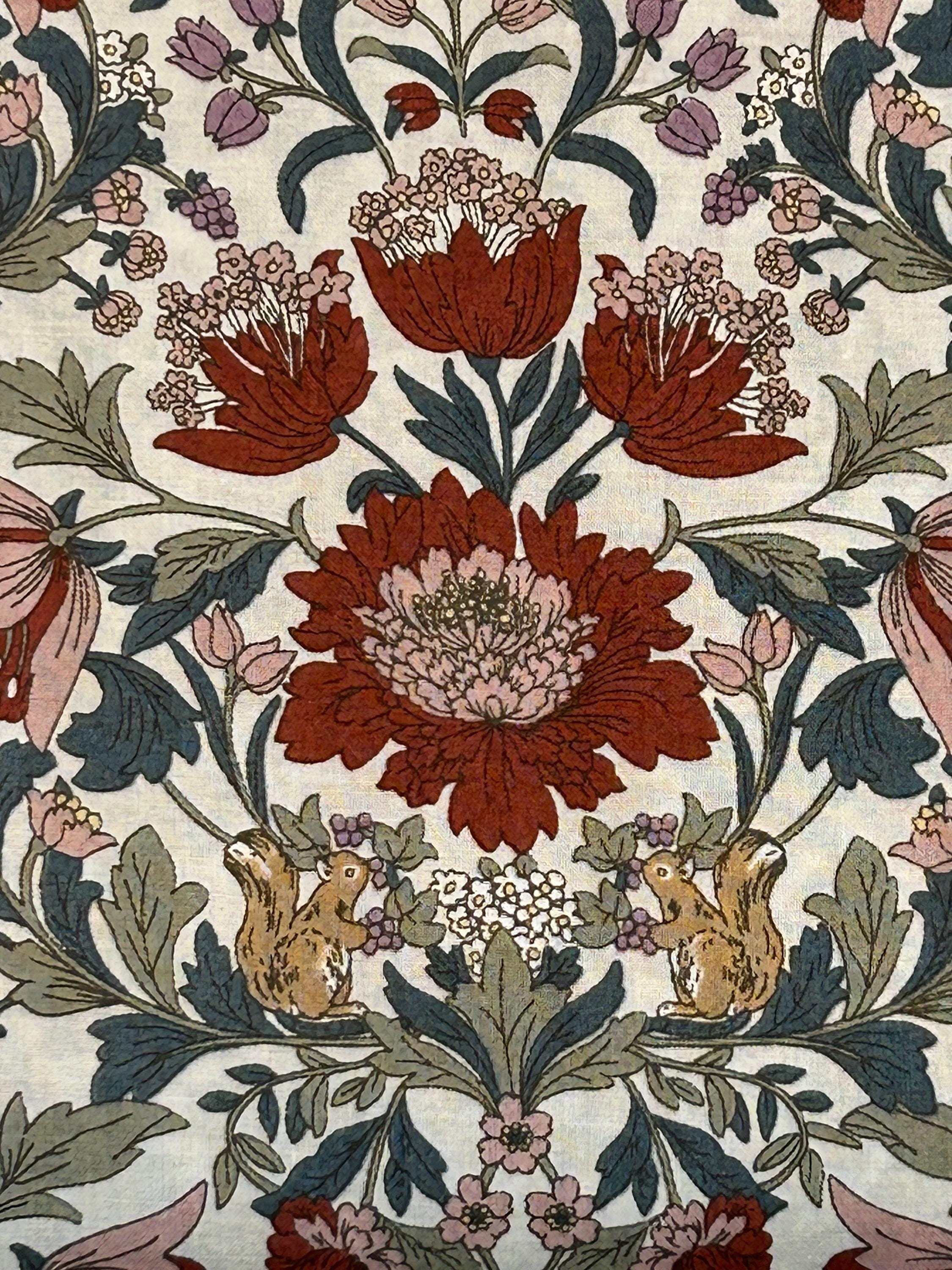 Morris-esque Floral Print Subtle Squirrels Cotton Lawn Fabric, Burgundy ...