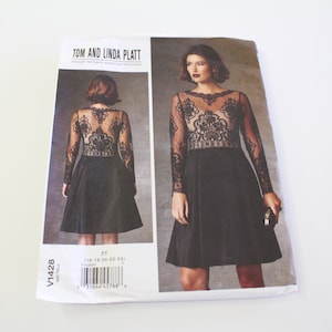 Vogue V1428 Tom and Linda Platt Cocktail Dress Pattern, Vogue Long sleeve dress, long sleeve midi Dress pattern, sz 16-24 38&quot;-46&quot;,