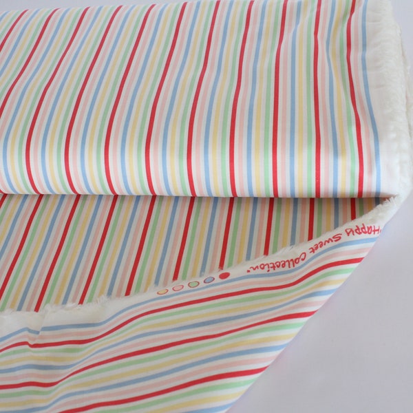 Multi-colored stripe on cream/natural Cotton Lawn, 100% Cotton lawn, Printed dot fabric, Printed stripe cotton lawn fabric, cotton lawn