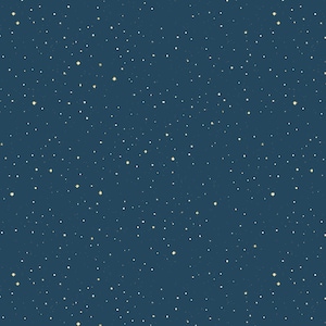 Op de afbeelding: Een naadloos patroon van een donkerblauwe nachthemel gevuld met talrijke kleine, gloeiende, gouden sterren. De sterren variëren in grootte en helderheid, waardoor een twinkeleffect ontstaat tegen de donkere achtergrond. Het ontwerp roept een gevoel van verwondering op.