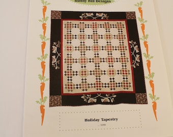 Holiday Tapestry no 1030  quilt pattern by Bunny Hill Designs, Subtle Holiday Design, Pieced and appliqued quilt pattern, Bunny Hill Designs