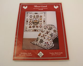 Heartland Medallion Quilt Pattern, Heartland 12 block quilt pattern, P3 Designs Heartland Quilt pattern, American Sampler Applique Pattern