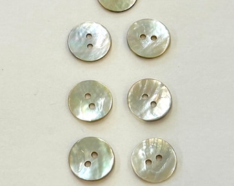 Vintage lot of 7 shell buttons, 5/8" (16mm) diameter 2 hole shell buttons