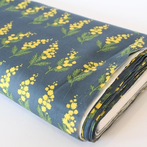 Yellow Floral on Teal Ground One Way Printed Woven Cotton Fabric, Printed Floral Fabric, Cotton Sheeting, Made in Japan, 2 yards 2&quot; x 44&quot;