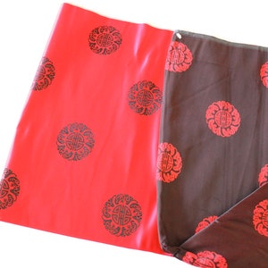 Red Chinese patterned medallion brocade, black and red Chinese brocade, Red brocade fabric, red and black brocade fabric remnant