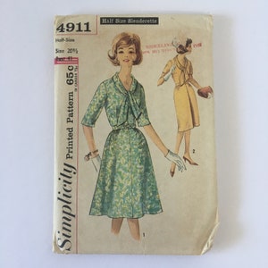 Vintage Simplicity Pattern, Simplicity 4911 Half Size Slenderette Pattern, Half-Size Size 20.5 Bust 41, Women's One-Pieve Dress Two Skirts