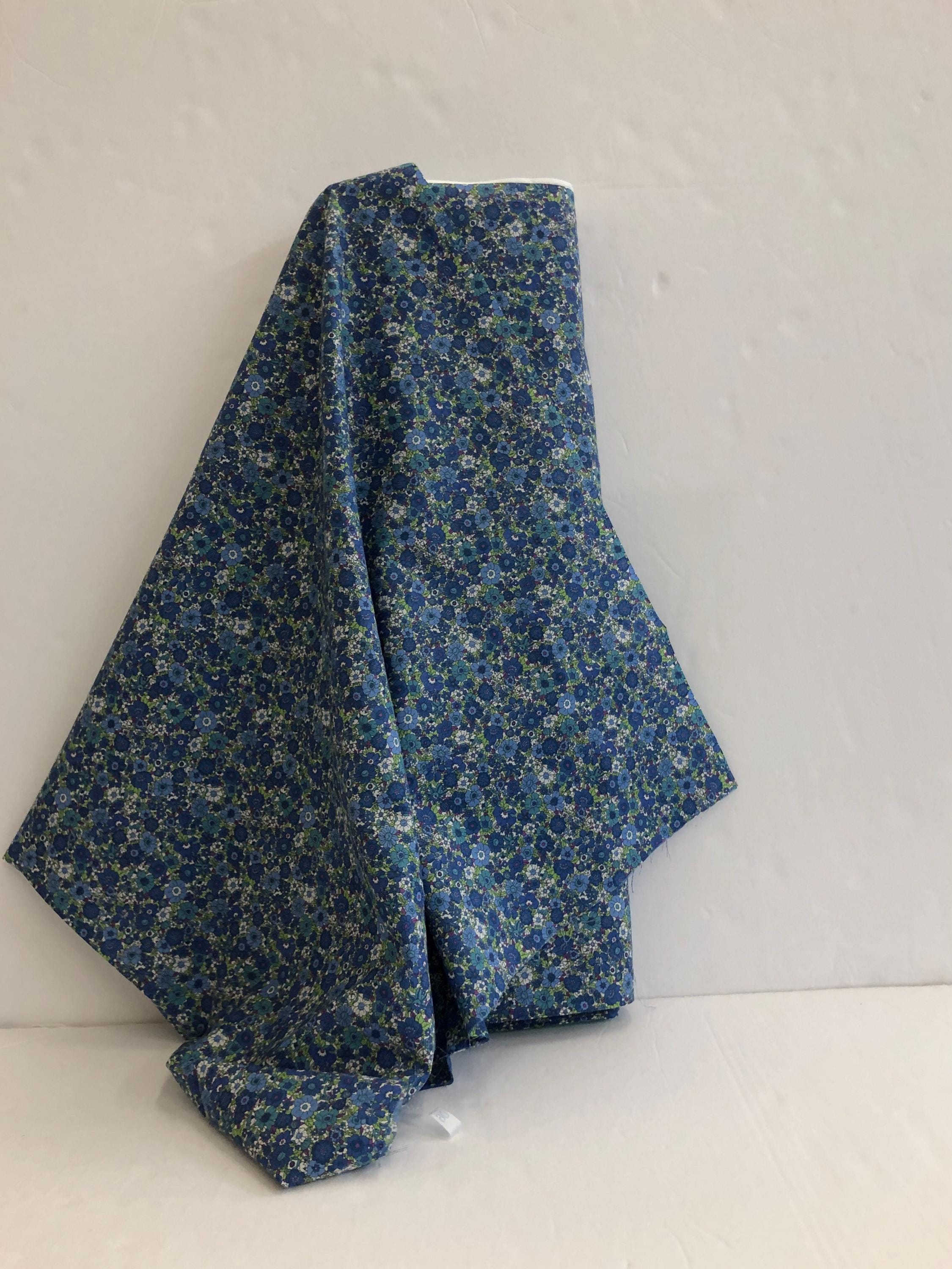 Kokka Retro Floral Fabric, Blue Flower Cotton Lawn, 44