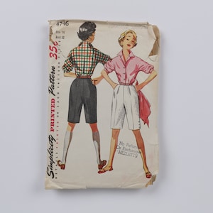 Vintage Simplicity 4746 Pattern, 1950's Junior long shorts & blouse pattern pattern, simplicity 4746 Bermuda shorts pattern, junior shorts